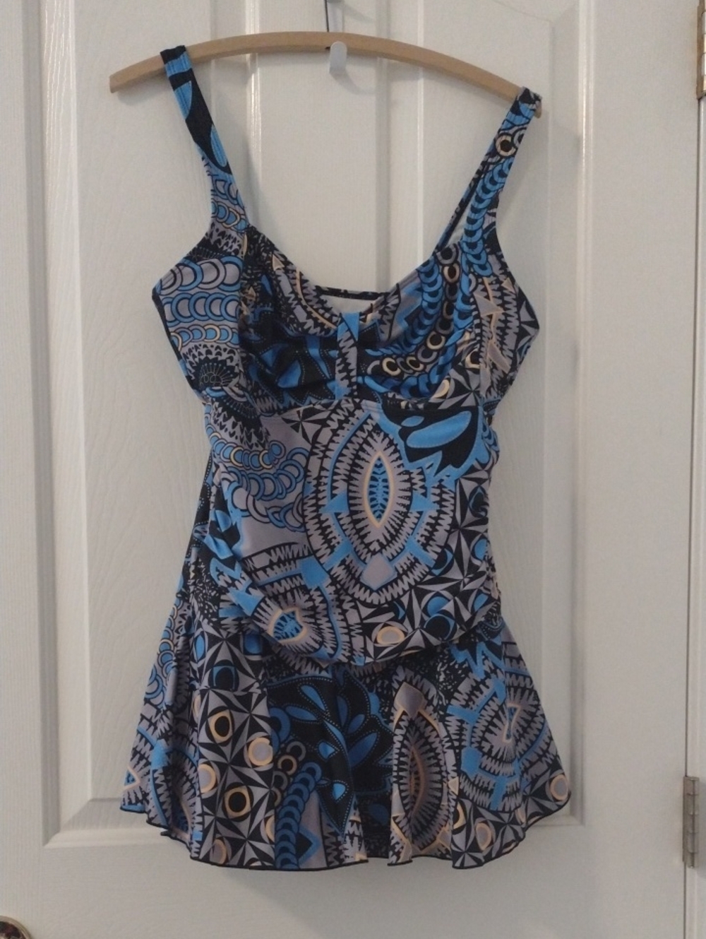 Blue & Black Geometric Print Swimdress L